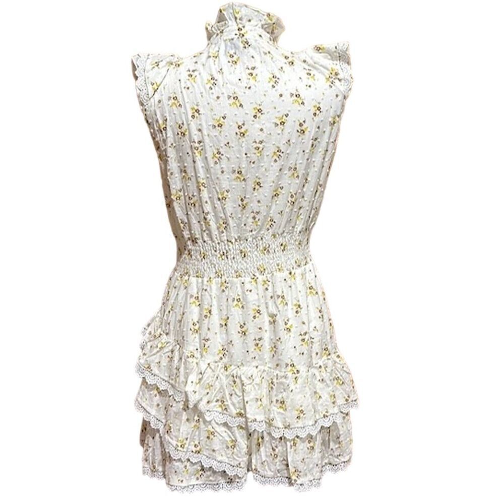The Shirt Rochelle Behrens White Floral Sleeveless Ruffle Dress Size M - EUC - Picture 4 of 7
